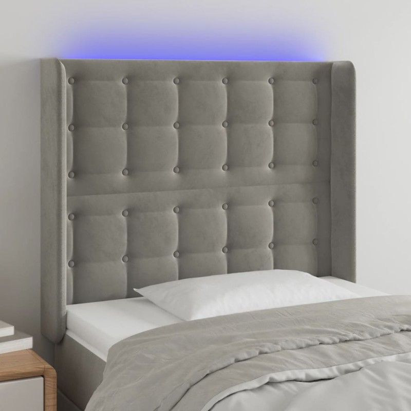 vidaXL LED Kopfteil Hellgrau 83x16x118/128 cm Samt vidaXL LED Kopfteil Hellgrau 83x16x118/128 cm Samt