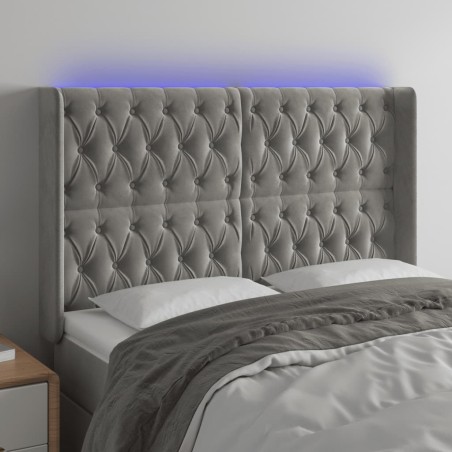 vidaXL LED Kopfteil Hellgrau 147x16x118/128 cm Samt