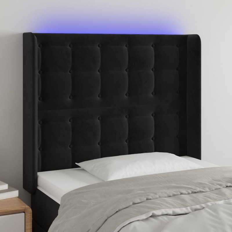vidaXL LED Kopfteil Schwarz 103x16x118/128 cm Samt vidaXL LED Kopfteil Schwarz 103x16x118/128 cm Samt
