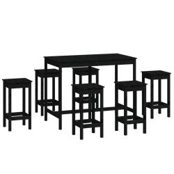 vidaXL 7-tlg. Bar-Set Schwarz Massivholz Kiefer