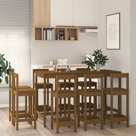 vidaXL 9-tlg. Bar-Set Honigbraun Massivholz Kiefer