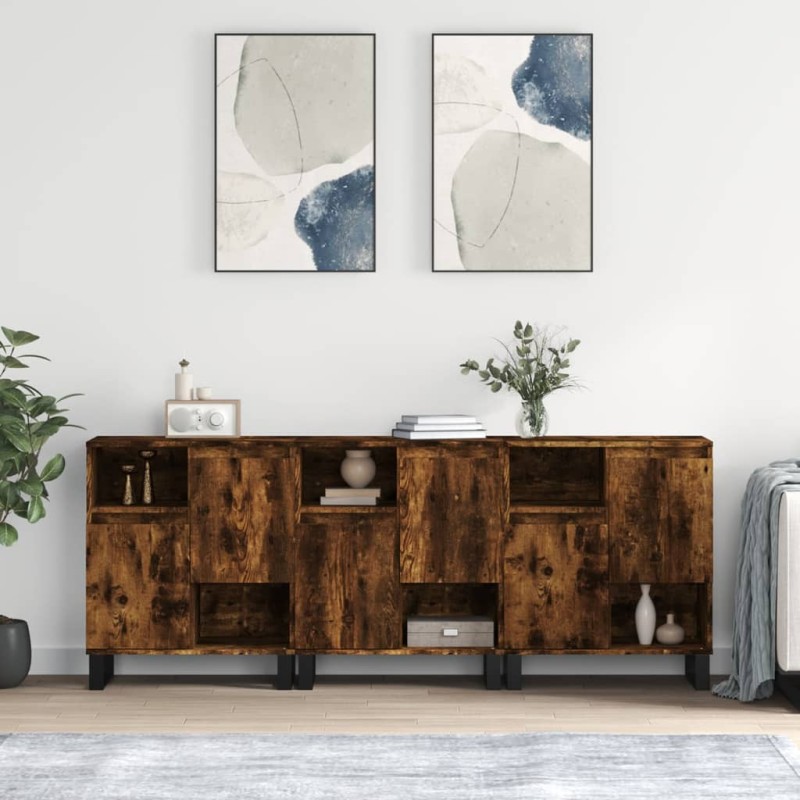 vidaXL Sideboards 3 Stk. Räuchereiche Holzwerkstoff vidaXL Sideboards 3 Stk. Räuchereiche Holzwerkstoff
