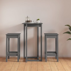 vidaXL 3-tlg. Bar-Set Grau Massivholz Kiefer