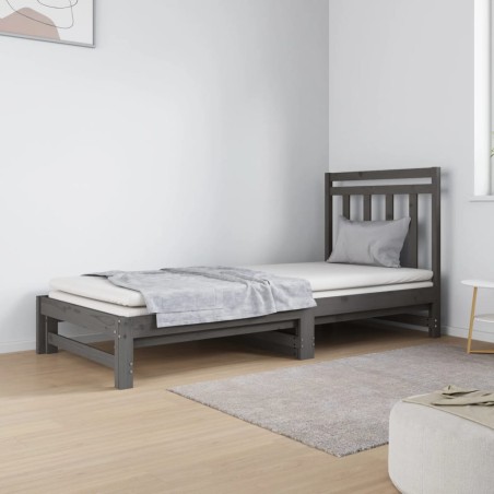 vidaXL Tagesbett Ausziehbar Grau 2x(90x190) cm Massivholz Kiefer