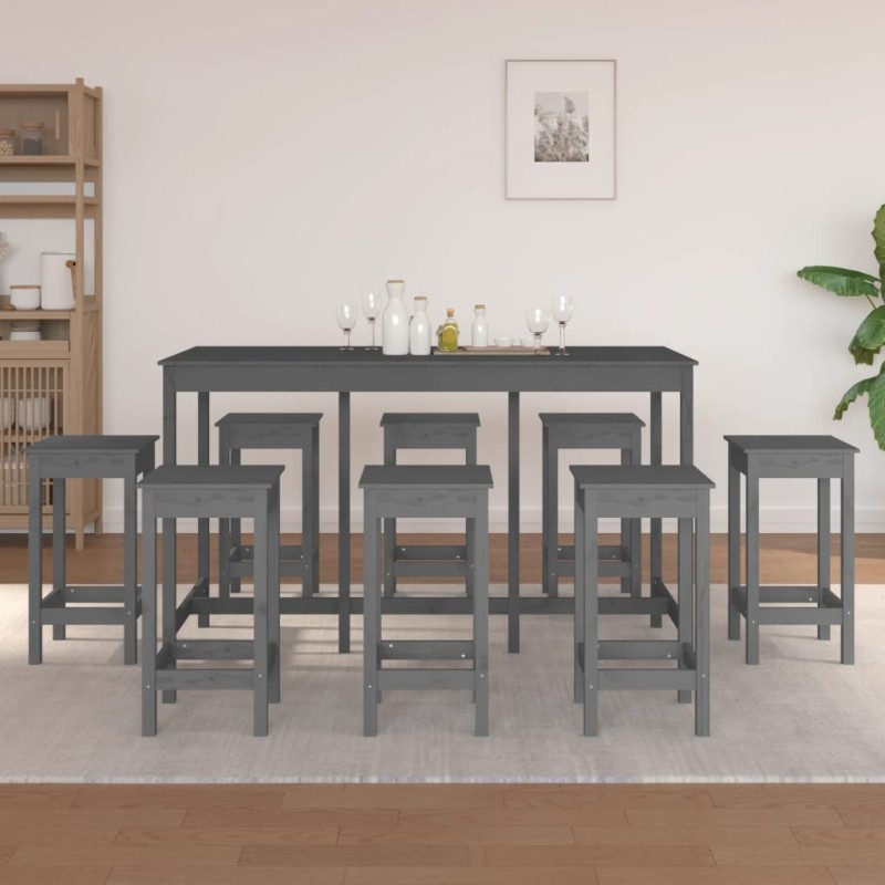 vidaXL 9-tlg. Bar-Set Grau Massivholz Kiefer vidaXL 9-tlg. Bar-Set Grau Massivholz Kiefer