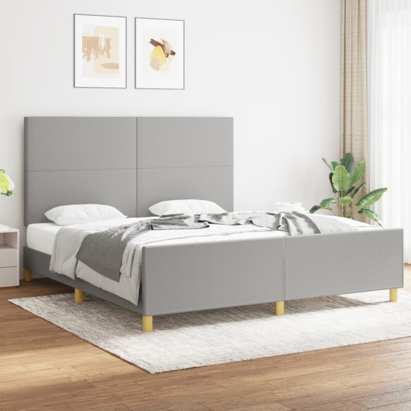 vidaXL Bettgestell mit Kopfteil Hellgrau 180x200 cm Stoff vidaXL Bettgestell mit Kopfteil Hellgrau 180x200 cm Stoff