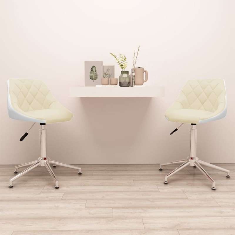 Esszimmerstühle 2 Stk. Drehbar Creme und Weiß Kunstleder Esszimmerstühle 2 Stk. Drehbar Creme und Weiß Kunstleder