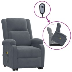 vidaXL Massagesessel mit Aufstehhilfe Dunkelgrau Samt
