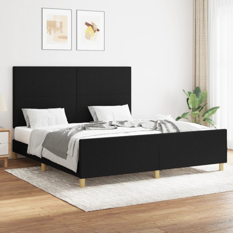vidaXL Bettgestell mit Kopfteil Schwarz 160x200 cm Stoff vidaXL Bettgestell mit Kopfteil Schwarz 160x200 cm Stoff