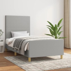 vidaXL Bettgestell mit Kopfteil Hellgrau 90x190 cm Stoff