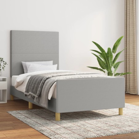 vidaXL Bettgestell mit Kopfteil Hellgrau 90x190 cm Stoff