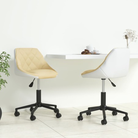 Esszimmerstühle 2 Stk. Drehbar Creme und Weiß Kunstleder