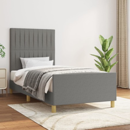 vidaXL Bettgestell mit Kopfteil Dunkelgrau 90x190 cm Stoff