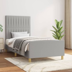 vidaXL Bettgestell mit Kopfteil Hellgrau 90x200 cm Stoff
