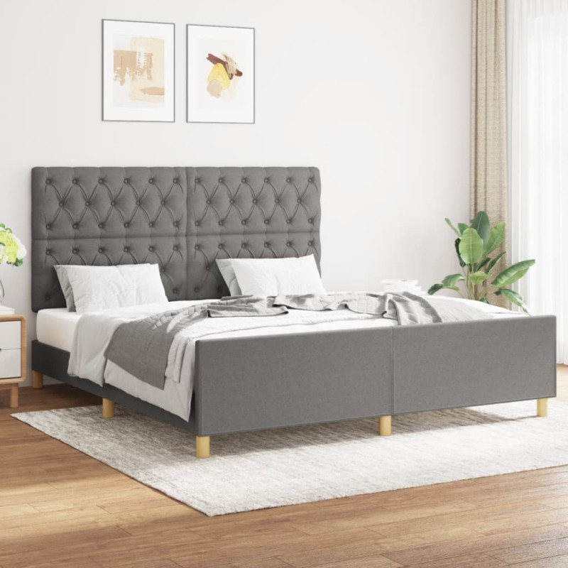 vidaXL Bettgestell mit Kopfteil Dunkelgrau 160x200 cm Stoff vidaXL Bettgestell mit Kopfteil Dunkelgrau 160x200 cm Stoff