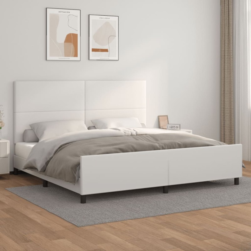 vidaXL Bettgestell mit Kopfteil Weiß 200x200 cm Kunstleder vidaXL Bettgestell mit Kopfteil Weiß 200x200 cm Kunstleder