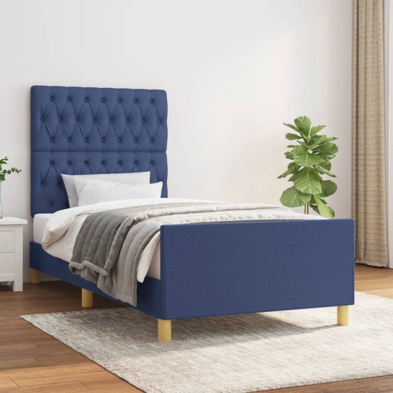 vidaXL Bettgestell mit Kopfteil Blau 100x200 cm Stoff vidaXL Bettgestell mit Kopfteil Blau 100x200 cm Stoff