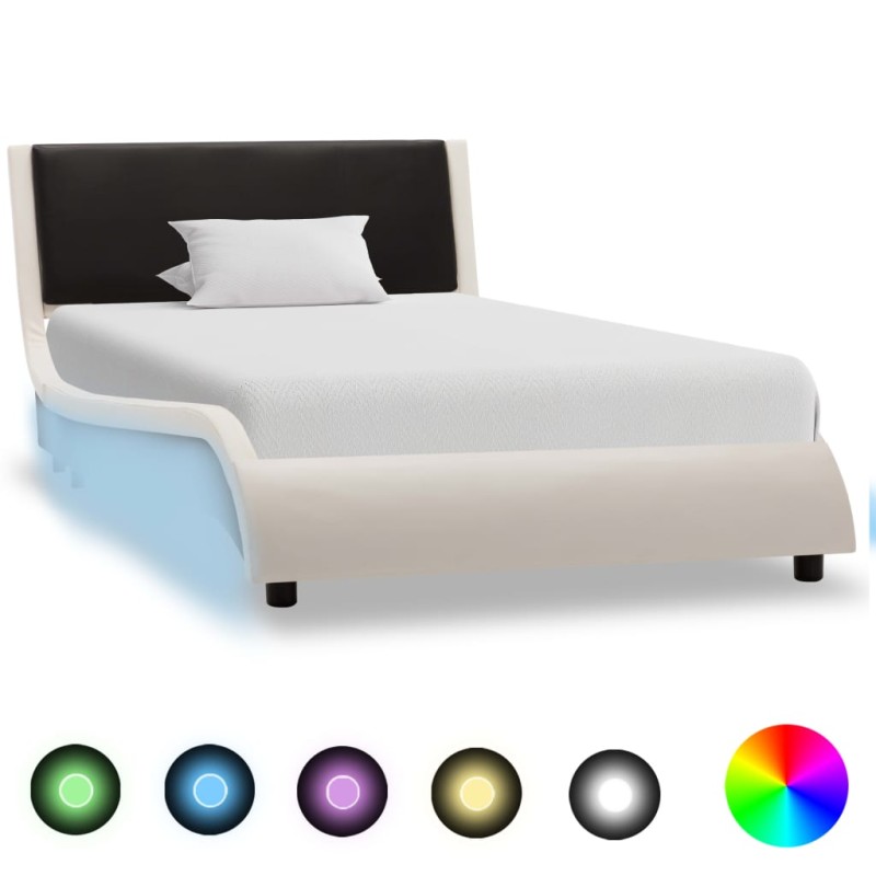 LED-Bettgestell Weiß und Schwarz Kunstleder 90×200 cm LED-Bettgestell Weiß und Schwarz Kunstleder 90×200 cm
