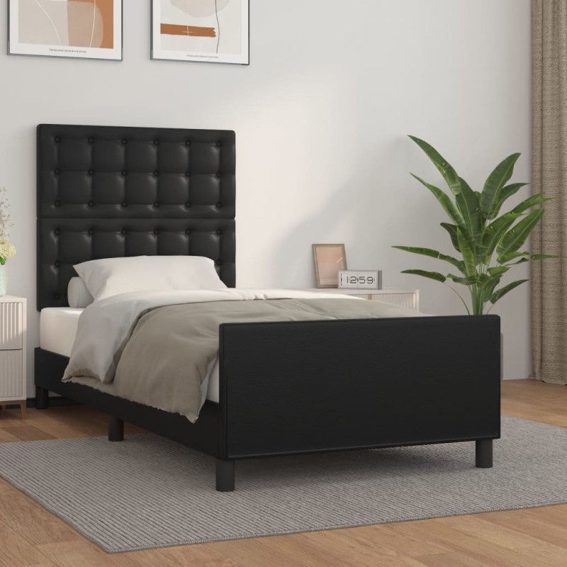 vidaXL Bettgestell mit Kopfteil Schwarz 90x190 cm Kunstleder vidaXL Bettgestell mit Kopfteil Schwarz 90x190 cm Kunstleder
