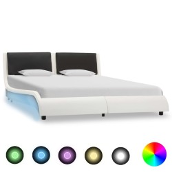 Bett mit LED Weiß und Schwarz Kunstleder 120x200 cm
