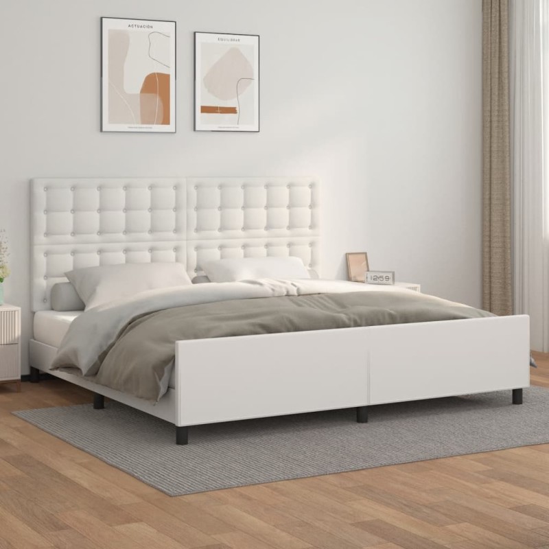 vidaXL Bettgestell mit Kopfteil Weiß 200x200 cm Kunstleder vidaXL Bettgestell mit Kopfteil Weiß 200x200 cm Kunstleder