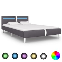 Bettgestell mit LED Grau Kunstleder 140×200 cm