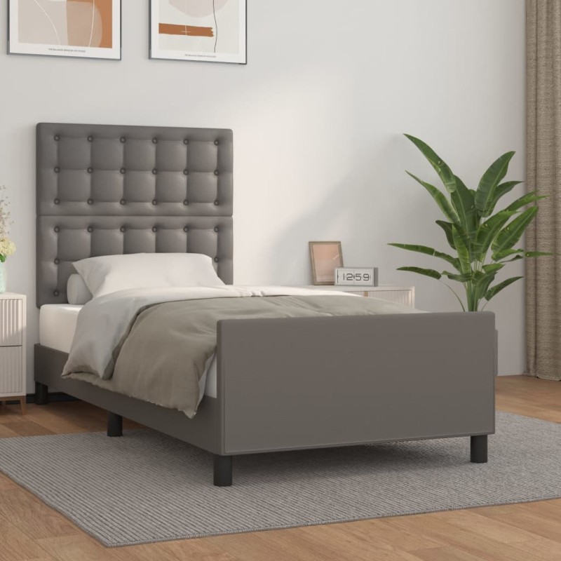 vidaXL Bettgestell mit Kopfteil Grau 100x200 cm Kunstleder vidaXL Bettgestell mit Kopfteil Grau 100x200 cm Kunstleder