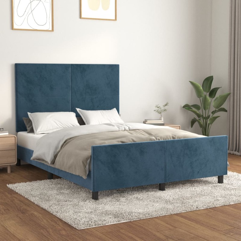 vidaXL Bettgestell mit Kopfteil Dunkelblau 140x190 cm Samt vidaXL Bettgestell mit Kopfteil Dunkelblau 140x190 cm Samt