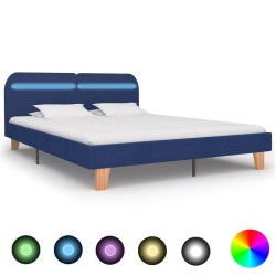 Bettgestell mit LED Blau Stoff 160x200 cm