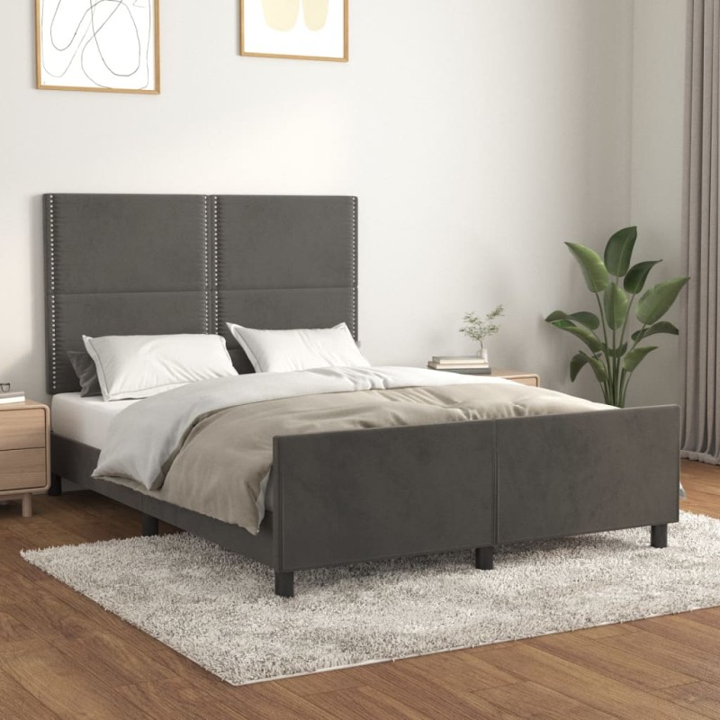 vidaXL Bettgestell mit Kopfteil Dunkelgrau 140x190 cm Samt vidaXL Bettgestell mit Kopfteil Dunkelgrau 140x190 cm Samt