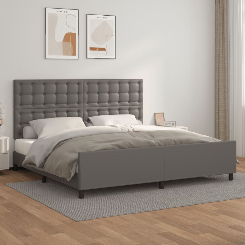 vidaXL Bettgestell mit Kopfteil Grau 200x200 cm Kunstleder vidaXL Bettgestell mit Kopfteil Grau 200x200 cm Kunstleder