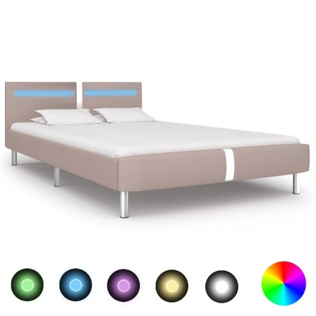 Bettgestell mit LED Cappuccino-Braun Kunstleder 140x200 cm