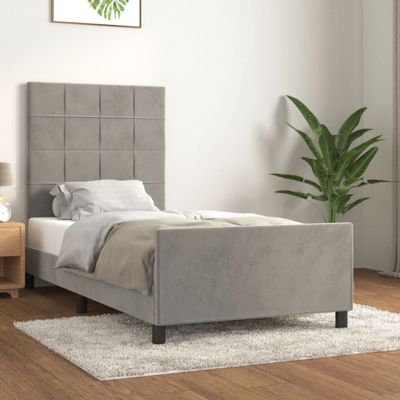 vidaXL Bettgestell mit Kopfteil Hellgrau 90x200 cm Samt vidaXL Bettgestell mit Kopfteil Hellgrau 90x200 cm Samt