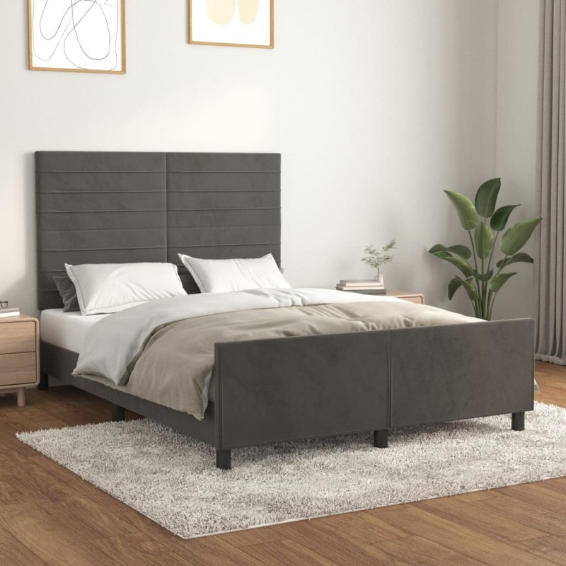 vidaXL Bettgestell mit Kopfteil Dunkelgrau 140x190 cm Samt vidaXL Bettgestell mit Kopfteil Dunkelgrau 140x190 cm Samt