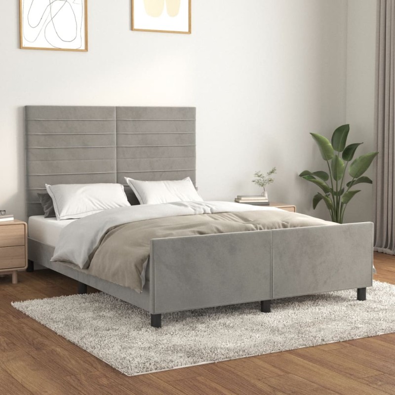 vidaXL Bettgestell mit Kopfteil Hellgrau 140x190 cm Samt vidaXL Bettgestell mit Kopfteil Hellgrau 140x190 cm Samt