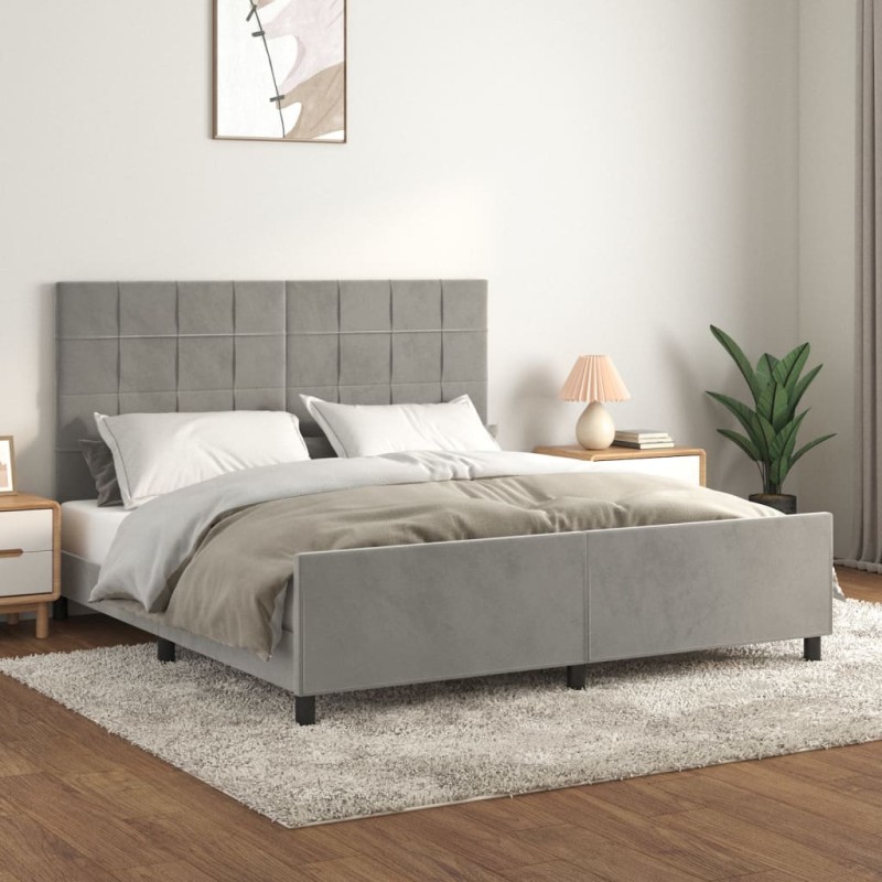 vidaXL Bettgestell mit Kopfteil Hellgrau 180x200 cm Samt vidaXL Bettgestell mit Kopfteil Hellgrau 180x200 cm Samt