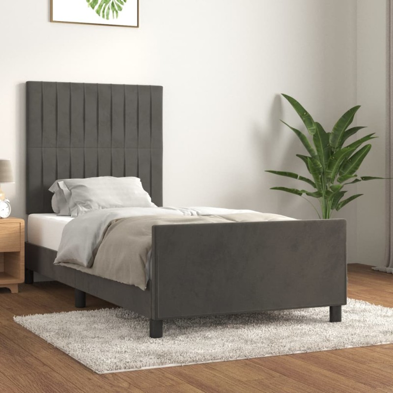 vidaXL Bettgestell mit Kopfteil Dunkelgrau 90x200 cm Samt vidaXL Bettgestell mit Kopfteil Dunkelgrau 90x200 cm Samt