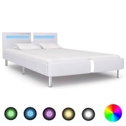 Bettgestell mit LED Weiß Kunstleder 120 x 200 cm