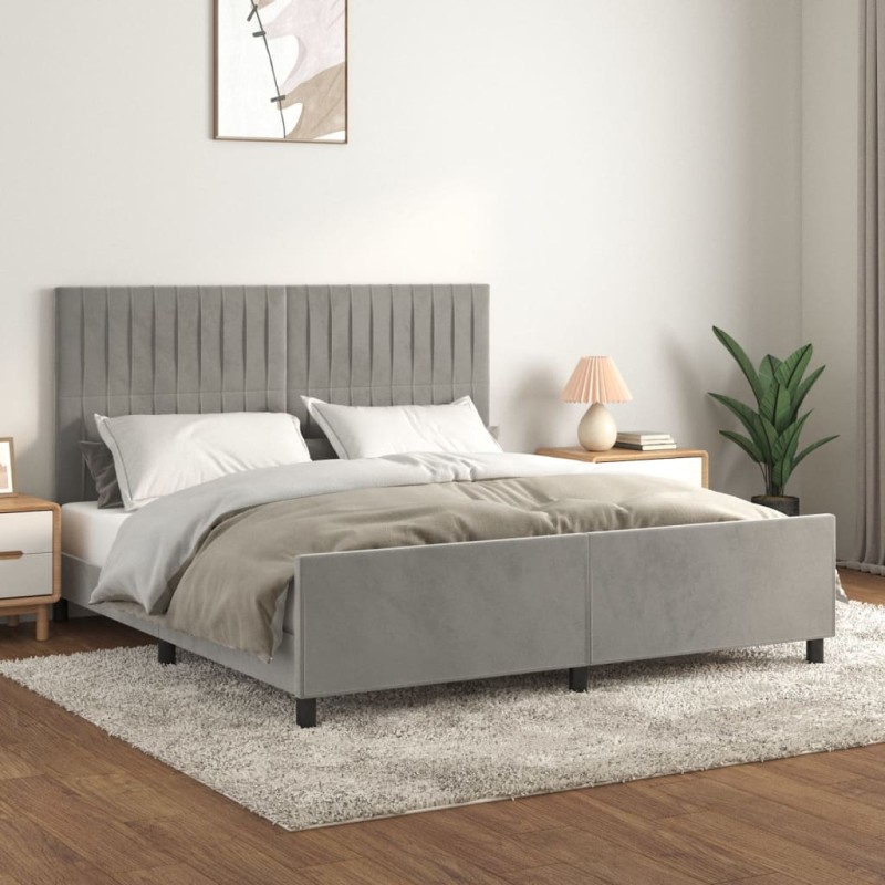 vidaXL Bettgestell mit Kopfteil Hellgrau 180x200 cm Samt vidaXL Bettgestell mit Kopfteil Hellgrau 180x200 cm Samt