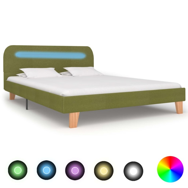 vidaXL Bettgestell mit LED Grün Stoff 140x200 cm vidaXL Bettgestell mit LED Grün Stoff 140x200 cm