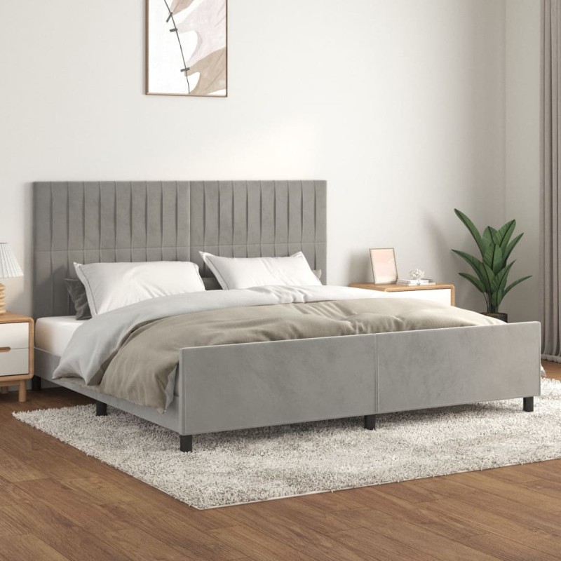 vidaXL Bettgestell mit Kopfteil Hellgrau 200x200 cm Samt vidaXL Bettgestell mit Kopfteil Hellgrau 200x200 cm Samt