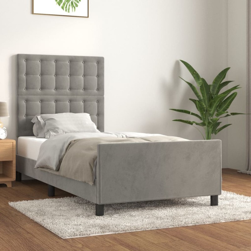vidaXL Bettgestell mit Kopfteil Hellgrau 90x190 cm Samt vidaXL Bettgestell mit Kopfteil Hellgrau 90x190 cm Samt