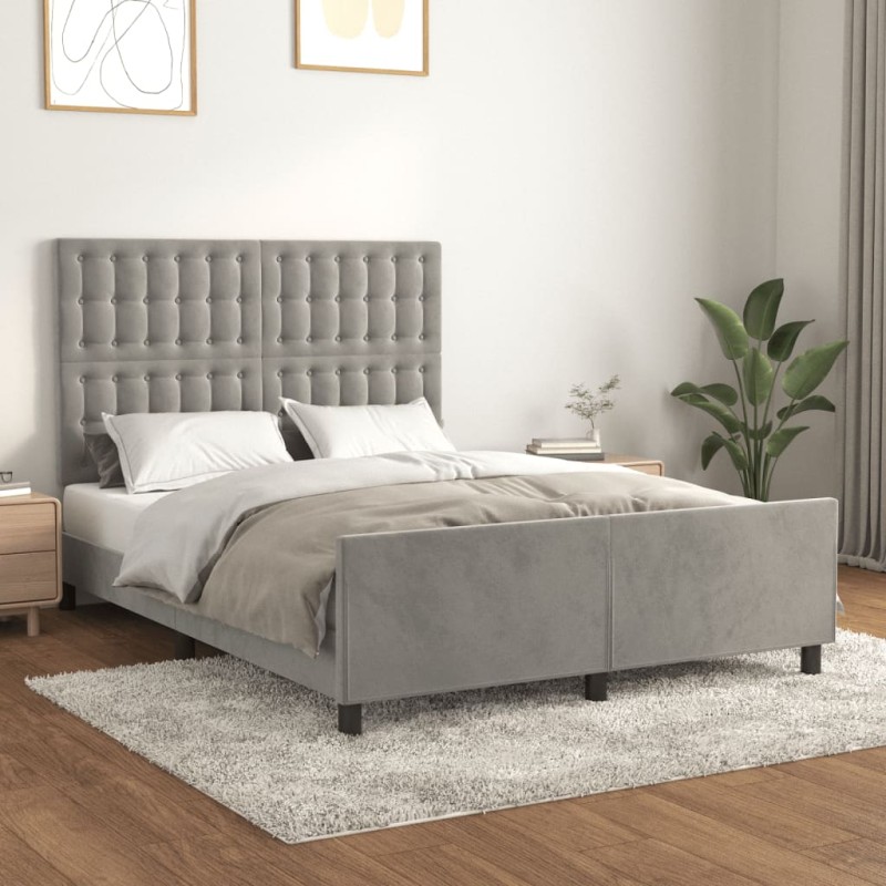 vidaXL Bettgestell mit Kopfteil Hellgrau 140x200 cm Samt vidaXL Bettgestell mit Kopfteil Hellgrau 140x200 cm Samt