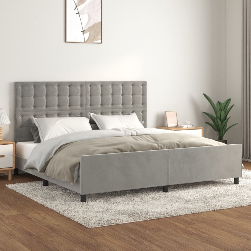 vidaXL Bettgestell mit Kopfteil Hellgrau 200x200 cm Samt vidaXL Bettgestell mit Kopfteil Hellgrau 200x200 cm Samt