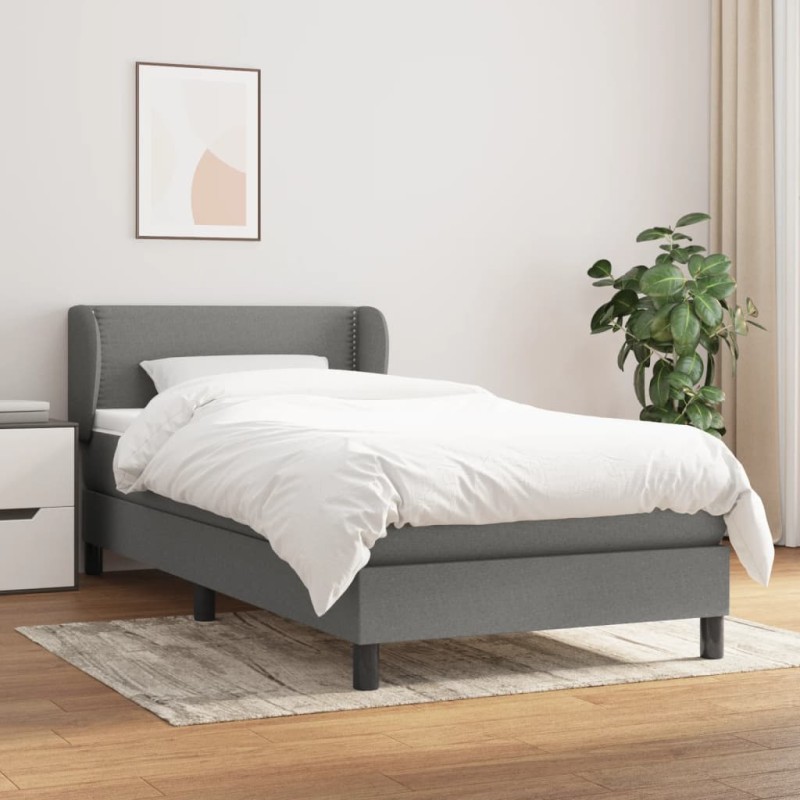 vidaXL Boxspringbett mit Matratze Dunkelgrau 90x190 cm Stoff vidaXL Boxspringbett mit Matratze Dunkelgrau 90x190 cm Stoff