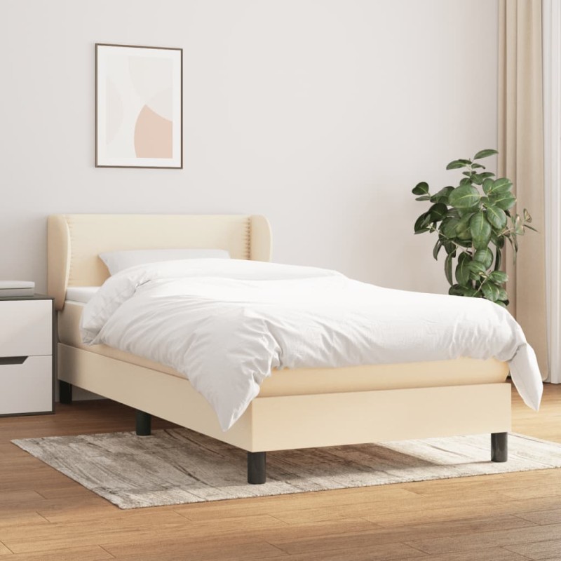 vidaXL Boxspringbett mit Matratze Creme 90x190 cm Stoff vidaXL Boxspringbett mit Matratze Creme 90x190 cm Stoff