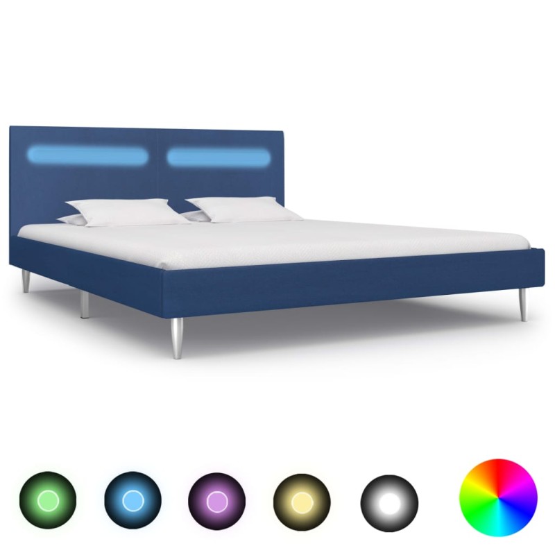 vidaXL Bettgestell mit LED Blau Stoff 160 x 200 cm vidaXL Bettgestell mit LED Blau Stoff 160 x 200 cm
