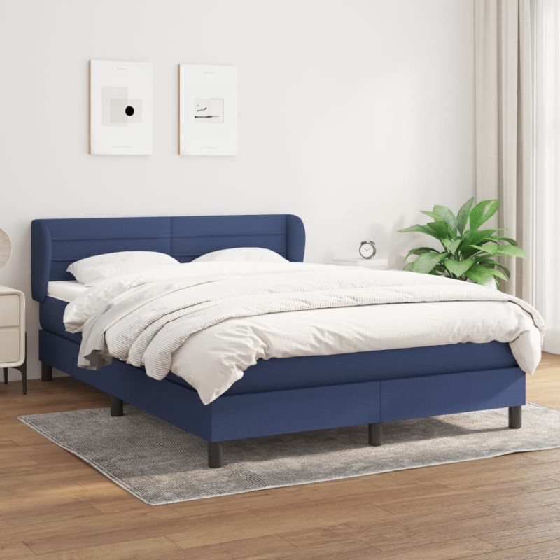 vidaXL Boxspringbett mit Matratze Blau 140x190 cm Stoff vidaXL Boxspringbett mit Matratze Blau 140x190 cm Stoff