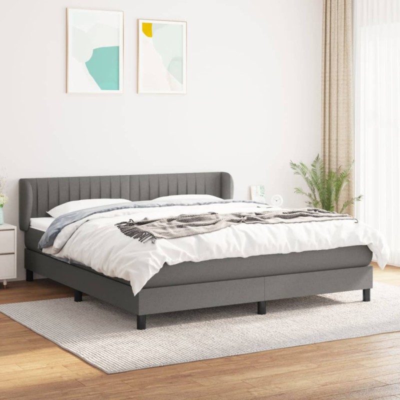 vidaXL Boxspringbett mit Matratze Dunkelgrau 180x200 cm Stoff vidaXL Boxspringbett mit Matratze Dunkelgrau 180x200 cm Stoff