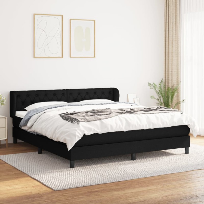 vidaXL Boxspringbett mit Matratze Schwarz 160x200 cm Stoff vidaXL Boxspringbett mit Matratze Schwarz 160x200 cm Stoff